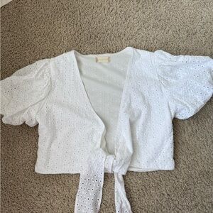 Altar'd State White Eyelet Puff Sleeve Blouse